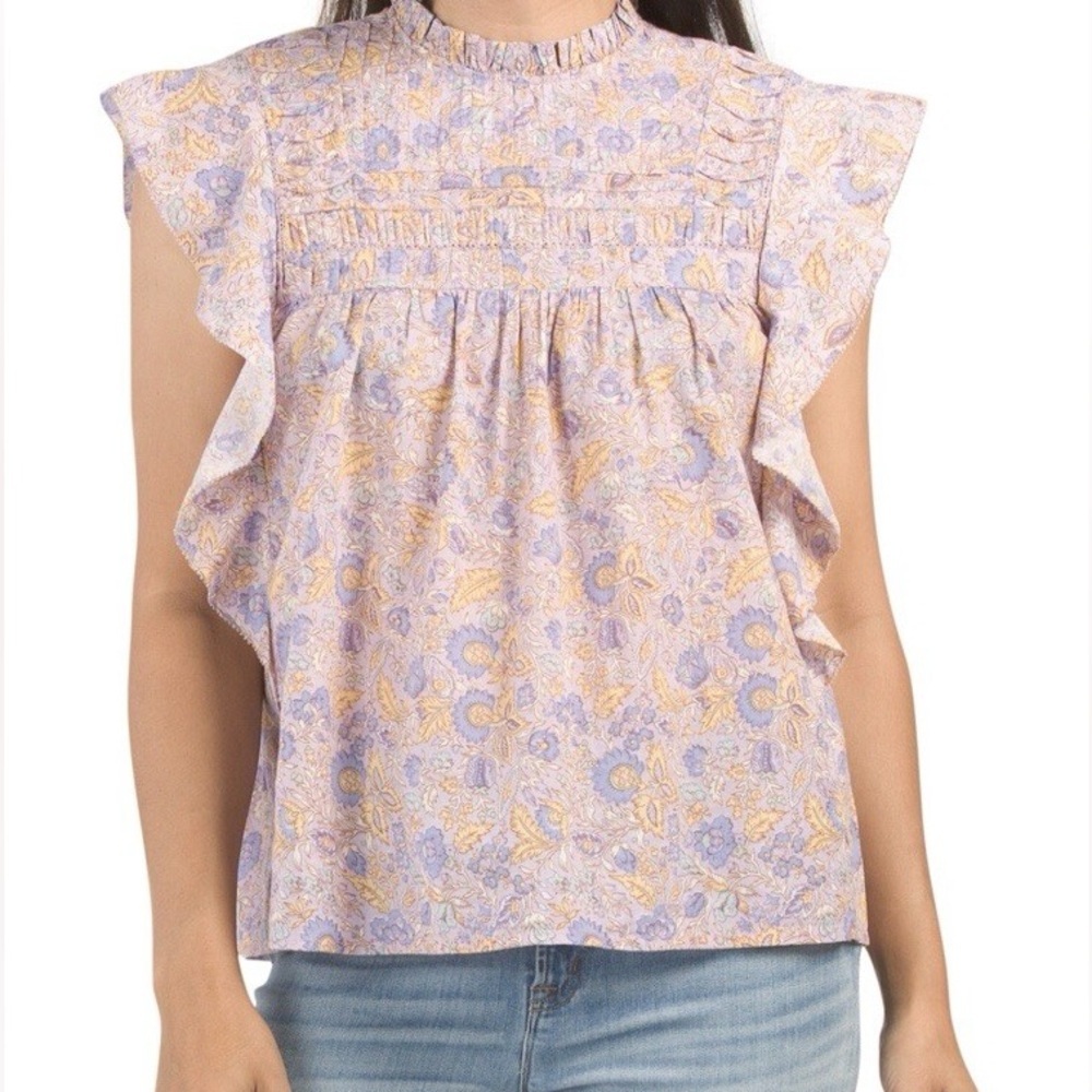 Love the Label Josepha Printed Smocked ruffle sleeve top size large purple